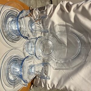 Vintage Blue Depression glass asstd pieces.  2 cup n saucers.  Sugar bowl  2